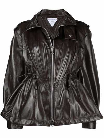 Shop Bottega Veneta Hooded Leather Jacket In Brown