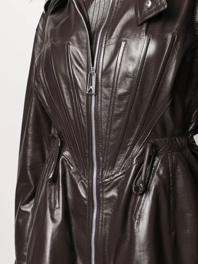 Shop Bottega Veneta Hooded Leather Jacket In Brown