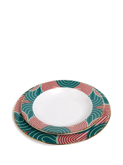 Shop La Doublej Slinky Line-graphic Plates (set Of Two) In Green