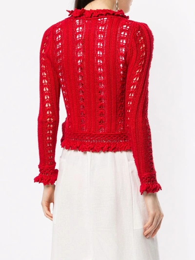 Pre-owned Chanel 2004 Crochet Cardigan In Red