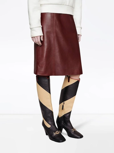 Shop Gucci Zummi Gg Horsebit Striped Knee-high Boots In Black