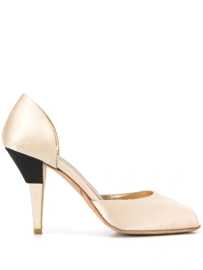 Pre-owned Prada 1990s Peep Toe Open Pumps In Neutrals