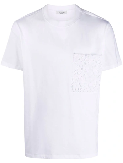 Shop Valentino Lace Pouch Pocket T-shirt In White