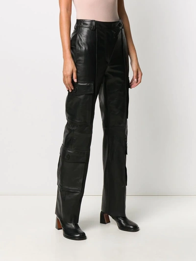 Shop Kenzo Cargo Leather Straight Trousers In Black