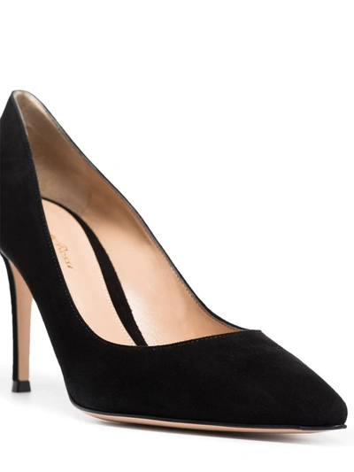 Gianvito Rossi Leather Kitten Heel Pumps With Pointed Toe In Black