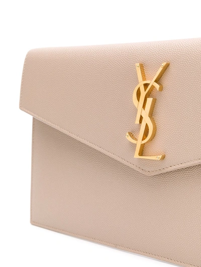 Saint Laurent Beige Uptown Leather Envelope Clutch Bag In Neutrals