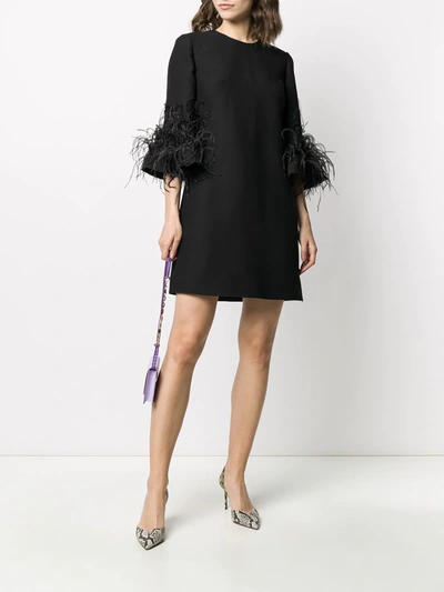 Shop Valentino Feather Detail Shift Dress In Black