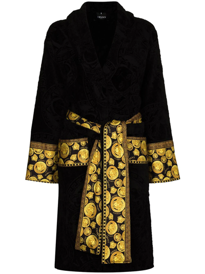 Shop Versace Medusa-print Belted Robe In 黑色