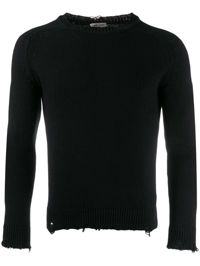 Shop Saint Laurent Distressed-effect Crew Neck Jumper In Black