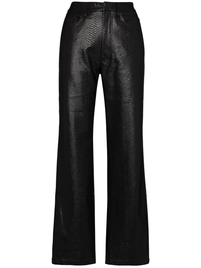 Rotate Birger Christensen Rotie Snake-effect Vegan Leather Straight-leg Pants In Black