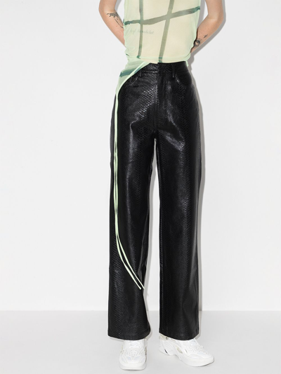 Rotate Birger Christensen Rotie Snake-effect Vegan Leather Straight-leg Pants In Black