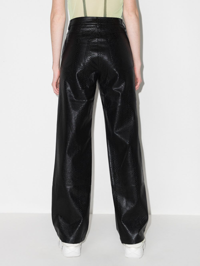 Rotate Birger Christensen Rotie Snake-effect Vegan Leather Straight-leg Pants In Black