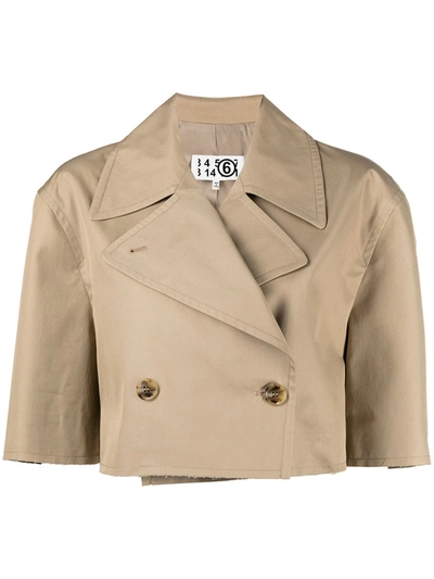 Shop Mm6 Maison Margiela Cropped Double-breasted Blazer In Neutrals