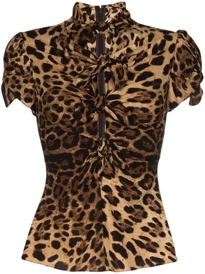 Shop Dolce & Gabbana Leopard-print Short-sleeve Blouse In Black