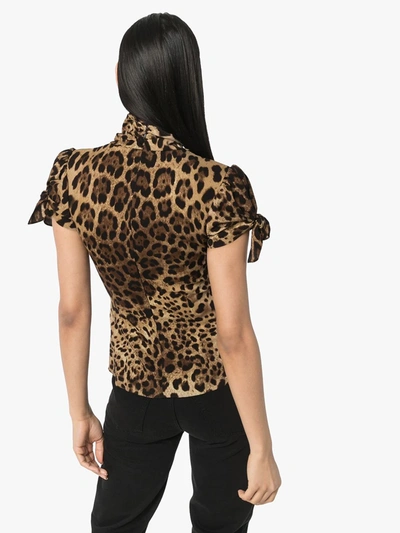 Dolce & Gabbana Knotted Cutout Leopard-print Stretch-silk Crepe De Chine Blouse In Black