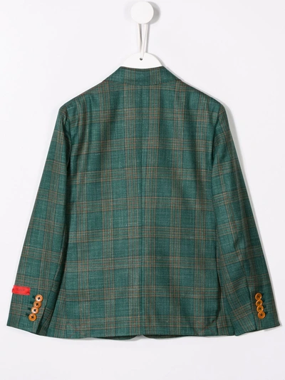 Shop Isaia Plaid Blazer In Green