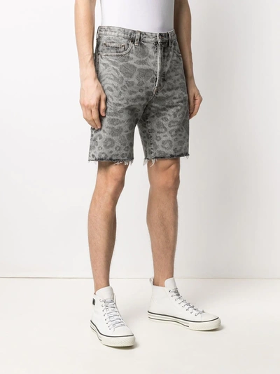 Shop Saint Laurent Leopard-print Denim Shorts In Grey