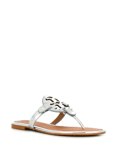 Shop Tory Burch Logo Flip Flops In Silver