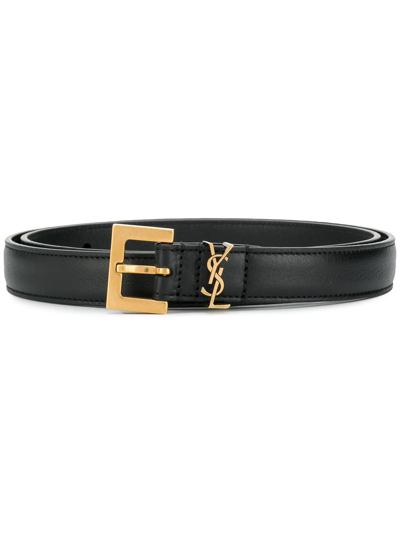 Shop Saint Laurent Monogram Leather Belt In Black