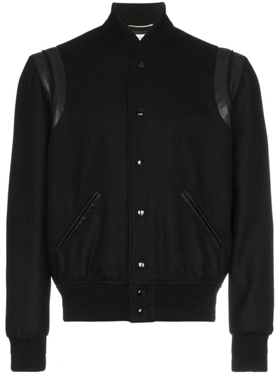 Shop Saint Laurent Varsity Wool Jacket In Black