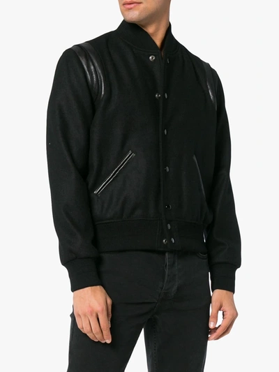 Shop Saint Laurent Varsity Wool Jacket In Black