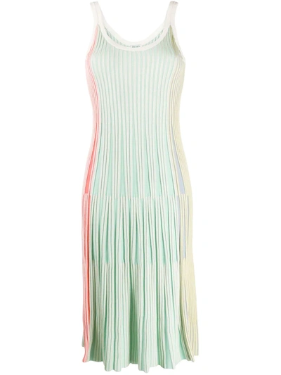 Shop Kenzo Pleated Scoop-neck Midi Dress In Green