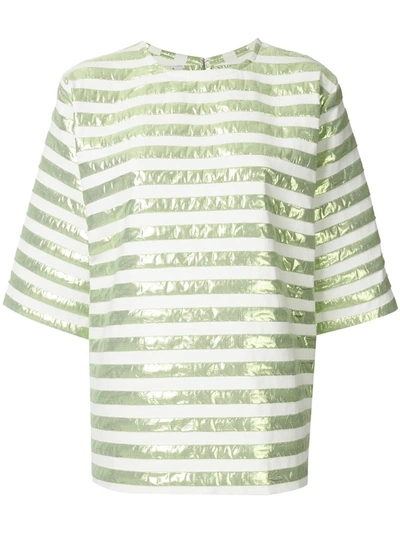 Shop Bambah Short-sleeved Striped Square Top In Green