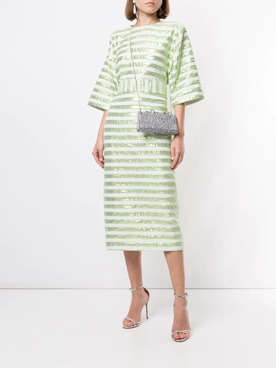 Bambah Short-sleeved Striped Square Top In Green