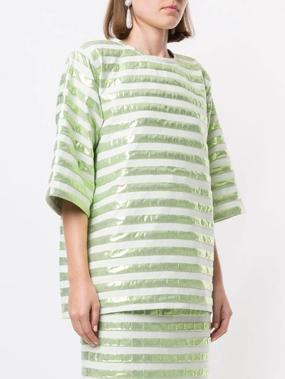 Shop Bambah Short-sleeved Striped Square Top In Green