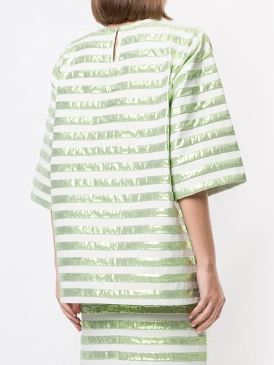 Shop Bambah Short-sleeved Striped Square Top In Green