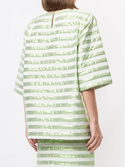 Bambah Short-sleeved Striped Square Top In Green