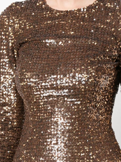 Shop Michael Kors Sequinned Midi Dress In Brown