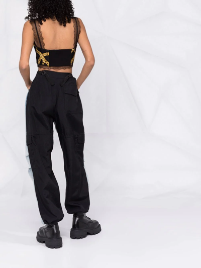 Shop Versace Chain-print Silk Bralette In Black