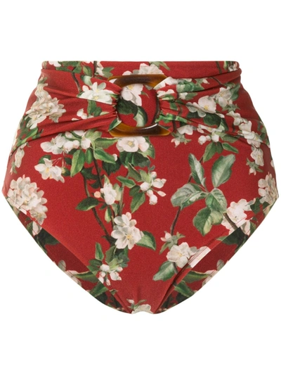 Shop Patbo Floral Print High-rise Bikini Bottoms In Red