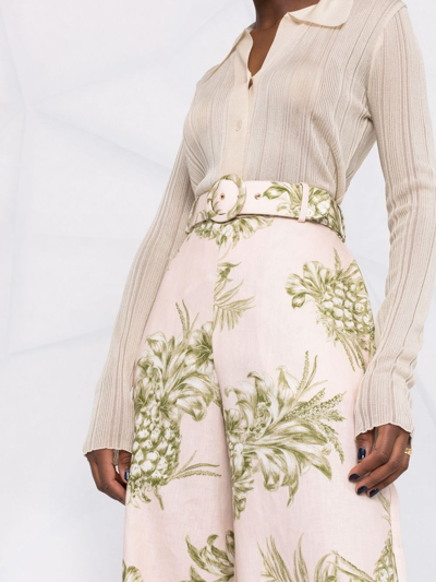 Shop Zimmermann Pineapple-print Wide-leg Trousers In Pink