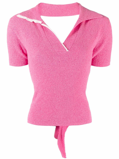 Shop Jacquemus Open-back Knitted Polo Top In Pink