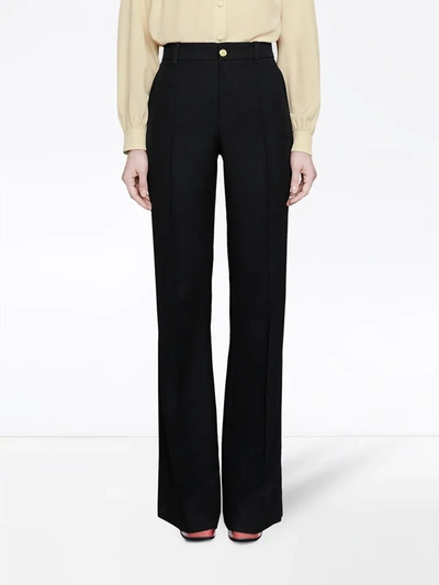 Shop Gucci Flared High-waisted Trousers In Black