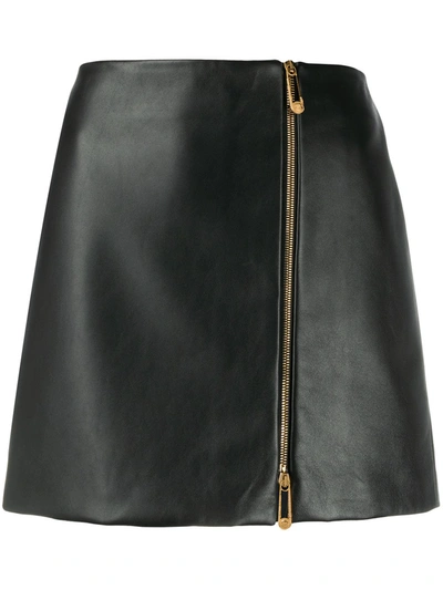 Shop Versace Asymmetric-zip A-line Skirt In Black