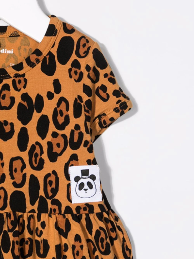Shop Mini Rodini Leopard-print Short-sleeved Dress In Brown