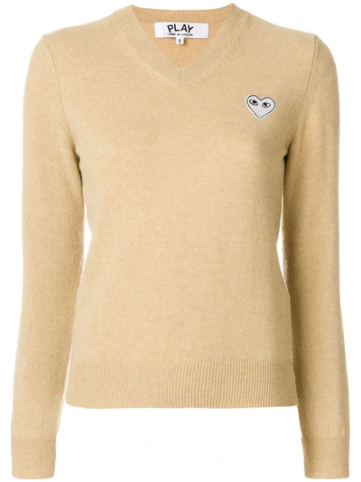 Shop Comme Des Garçons Play V-neck Jumper In Neutrals