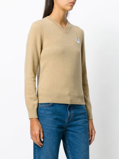 Shop Comme Des Garçons Play V-neck Jumper In Neutrals