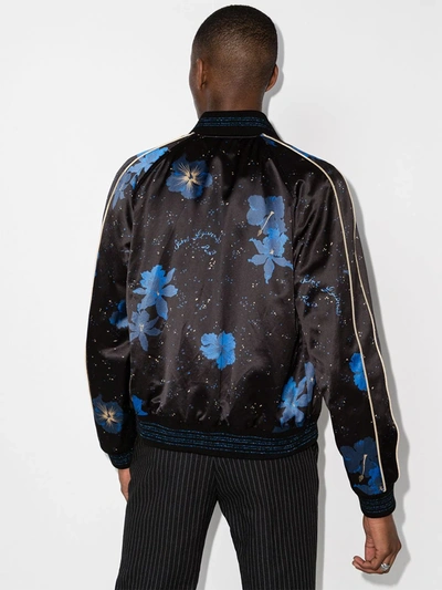 Shop Saint Laurent Floral Print Bomber Jacket In Black