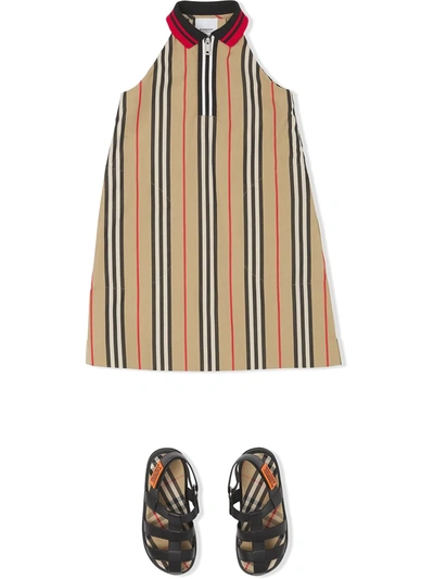 Shop Burberry Icon-stripe Dress In Neutrals