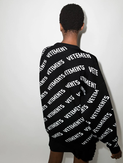 Shop Vetements Logo Intarsia Crew Neck Jumper In 黑色