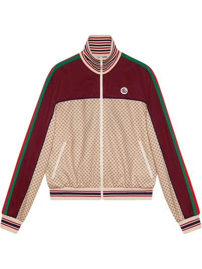 Gucci Beige And Bordeaux Jacket In Jersey With Gg Logo Print In Neutrals