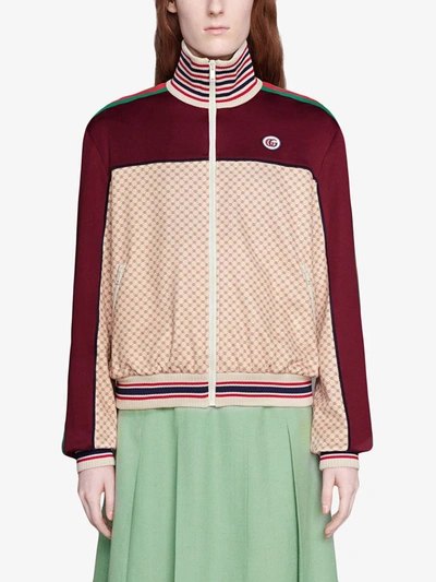 Gucci Beige And Bordeaux Jacket In Jersey With Gg Logo Print In Neutrals