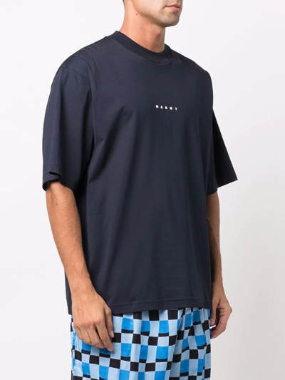 Shop Marni Logo-print Cotton T-shirt In Blau