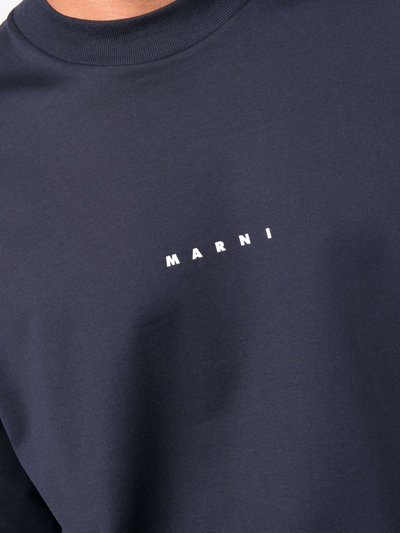 Shop Marni Logo-print Cotton T-shirt In Blau