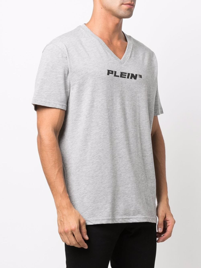 Shop Philipp Plein V-neck Logo-print T-shirt In Grey