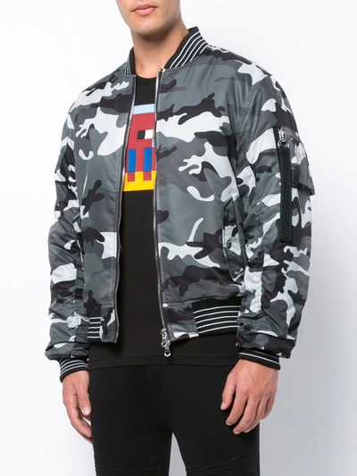 Shop Mostly Heard Rarely Seen 8-bit Blinky Pinky Inky Bomber Jacket In Grey